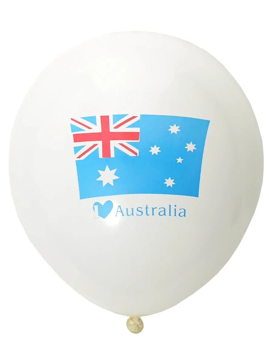 I Love Australia Print White 8 Pack 30cm Latex Balloons