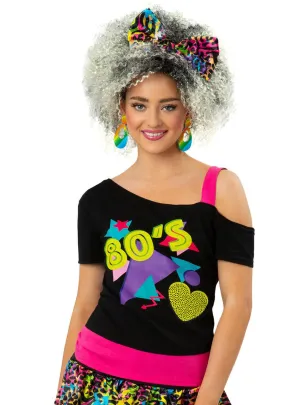 I Love The 80s Womens Off-The-Shoulder Black Costume Top