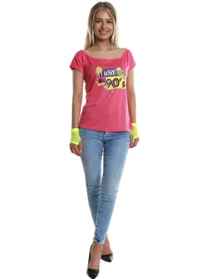 I Love The 90s Womens Pink Costume Top