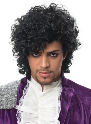 Iconic Black Curly Prince Pop Star Mens Costume Wig