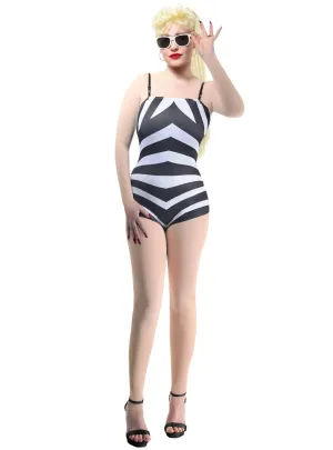 Iconic Striped Barbie Bathing Suit Womens Costume
