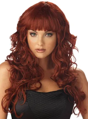 Impulse Auburn Red Womens Curly Wig with Fringe