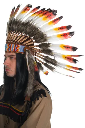 Indian Chief Authentic Red and Yellow Feather Headdress