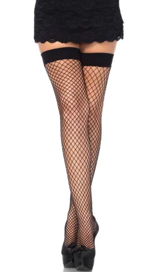 Industrial Net Plain Top Black Thigh High Stockings