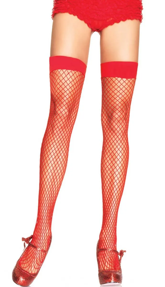 Industrial Net Plain Top Red Thigh High Stockings