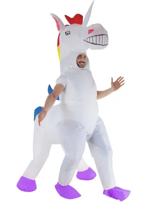 Inflatable White 4 Legged Unicorn Adults Costume