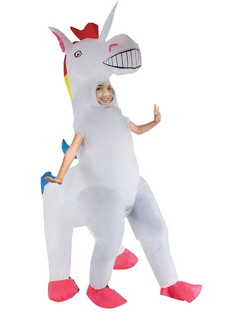 Inflatable White 4 Legged Unicorn Kids Costume