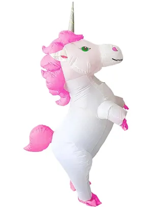 Inflatable White and Pink Unicorn Adults Costume