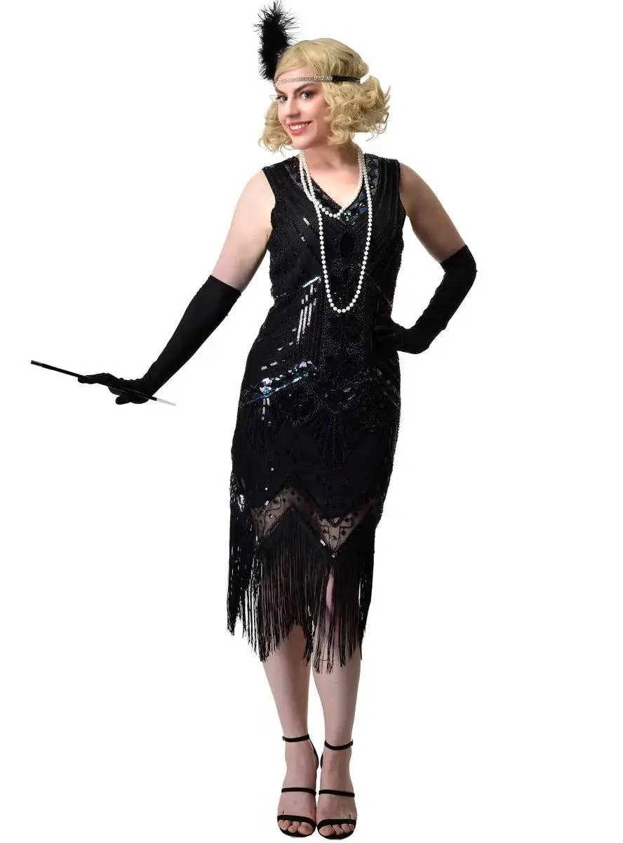 Iridescent Black Sequin 1920s Gatsby Womens Costume
