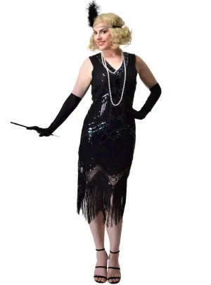 Iridescent Black Sequin 1920s Gatsby Womens Costume