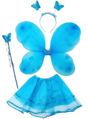 Iridescent Blue Toddler 4 Piece Butterfly Fairy Costume Set