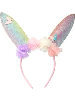 Iridescent Pastel Glitter Bunny Ears Costume Headband