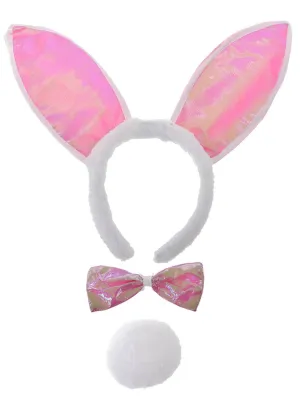 Iridescent Pink Bunny Ears Costume Accessory Set