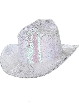 Iridescent Sequin Deluxe White Cowboy Costume Hat