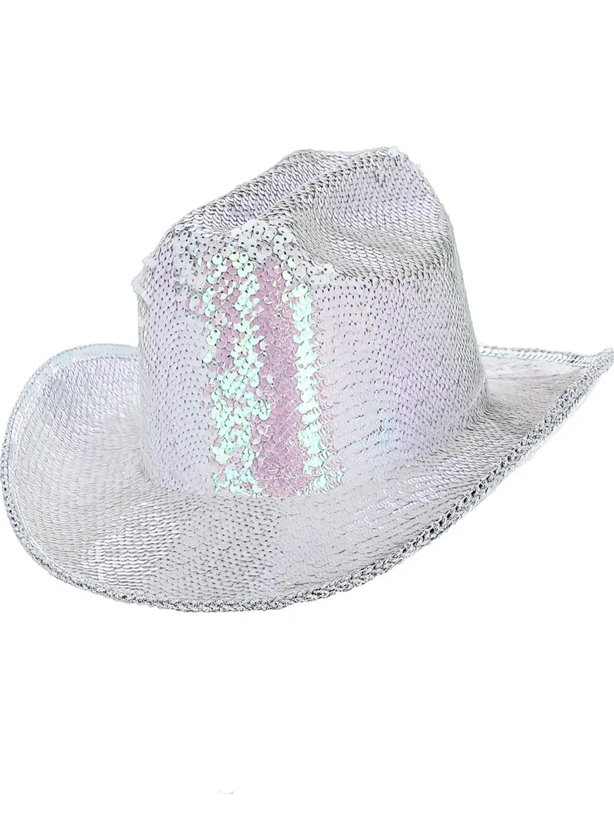 Iridescent Sequin Deluxe White Cowboy Costume Hat