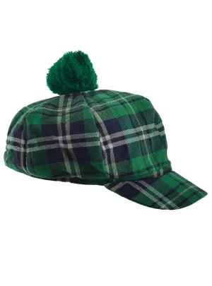 Irish Green Tartan Costume Hat with Pom Pom