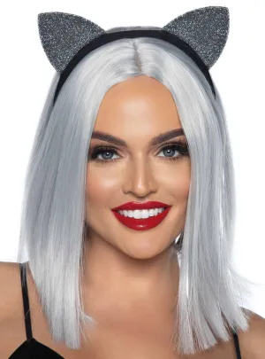 Irresistible Silver Glitter Cat Ears Costume Headband