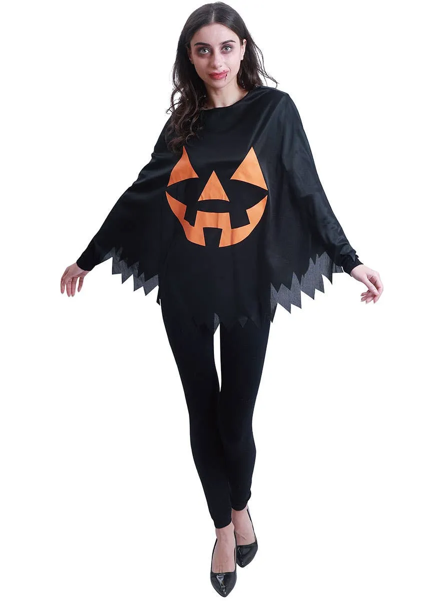 Jack O Lantern Print Womens Halloween Costume Poncho