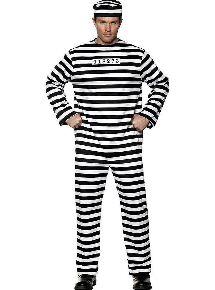 Jailbird Black and White Mens Convict Costume