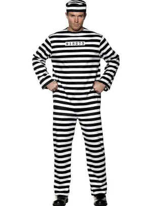 Jailbird Black and White Mens Convict Costume