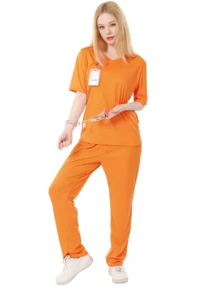 Jailbird Womens Orange Prisoner Fancy Dress Costume
