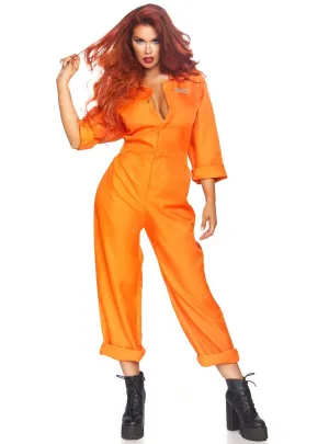 Jailhouse Womens Orange Prisoner Costume Jumpsuit