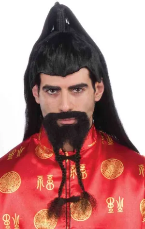Japanese Mens Braided Black Beard and Moustache
