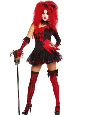 Jesterina Womens Red and Black Jester Costume