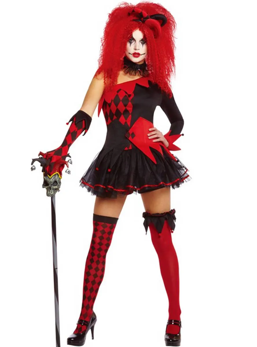 Jesterina Womens Red and Black Jester Costume
