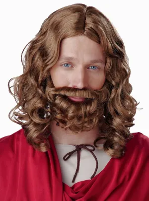 Jesus Mens Religious Brown Beard and Wig Set