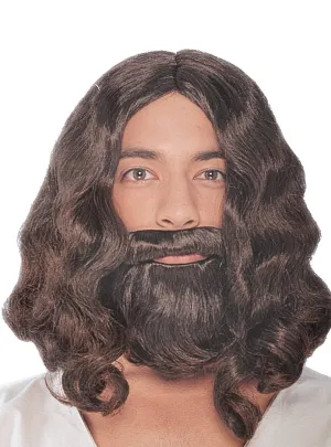 Jesus Wavy Brown Mens Costume Wig and Beard Set