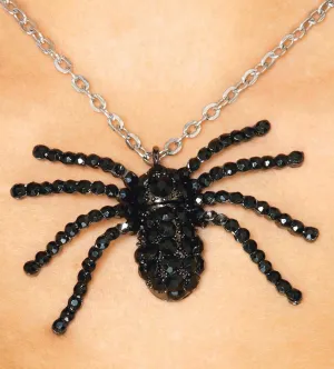 Jeweled Black Widow Spider Necklace