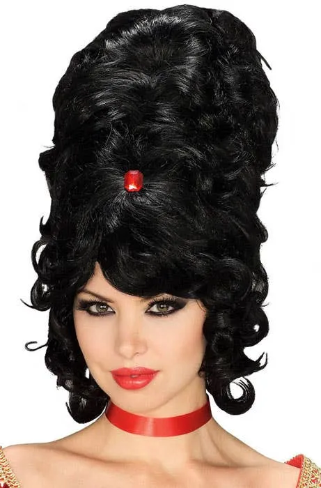 Jewelled Black 1960s Beehive Womens Costume Wig