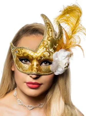 Jewelled Gold Luxury Feather Masquerade Mask