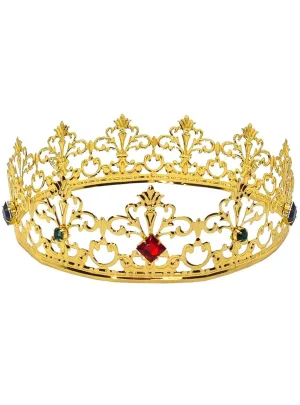 Jewelled Gold Metal Filigree Costume Crown