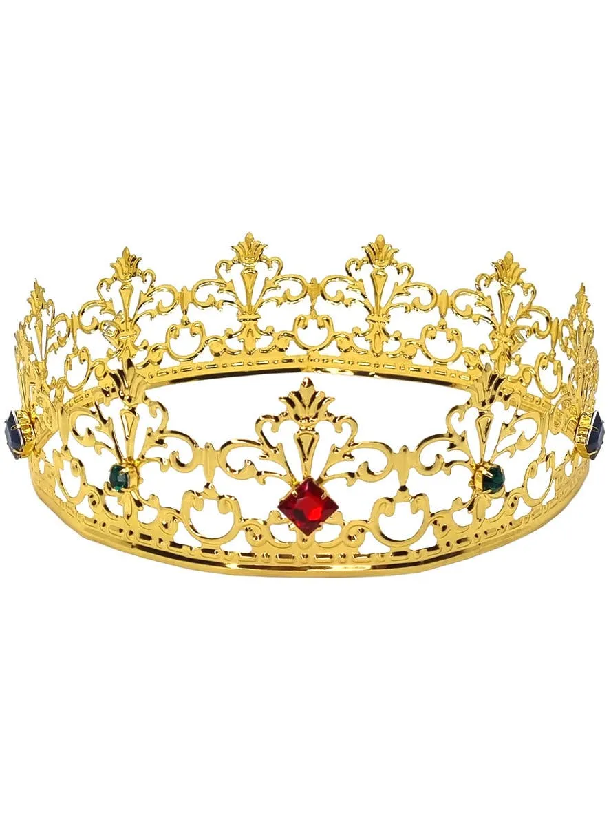Jewelled Gold Metal Filigree Costume Crown