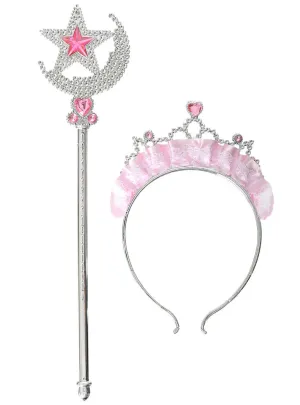 Jewelled Pink and Silver Wand and Tiara Accessory Set