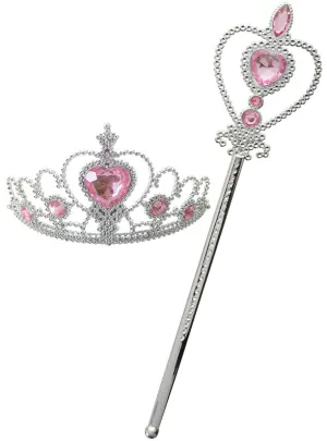 Jewelled Pink and Silver Wand and Tiara Set