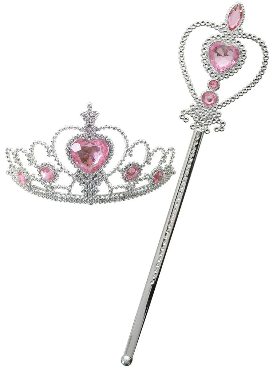 Jewelled Pink and Silver Wand and Tiara Set