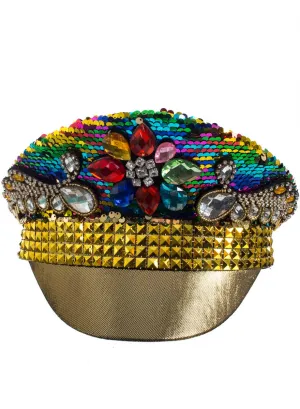 Jewelled Rainbow Pride Festival Hat with Gold Studs