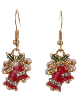 Jewelled Red and Green Christmas Bell Earrings