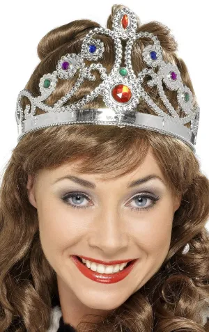 Jewelled Silver Crown Costume Accessory