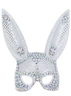 Jewelled Silver Womens Bunny Costume Mask