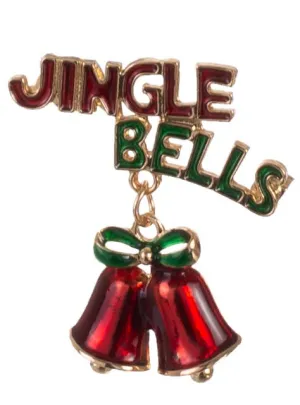 Jingle Bells Red and Green Enamel Christmas Brooch