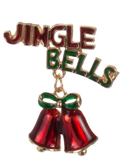 Jingle Bells Red and Green Enamel Christmas Brooch