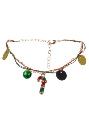 Jingly Red and Green Christmas Bracelet with Candy Cane
