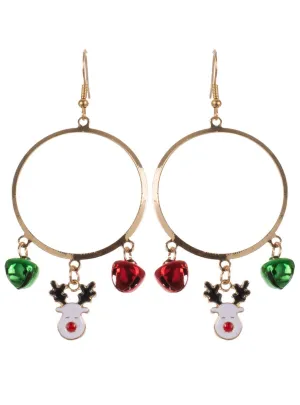 Jingly Red and Green Hoop Christmas Earrings with Reindeer