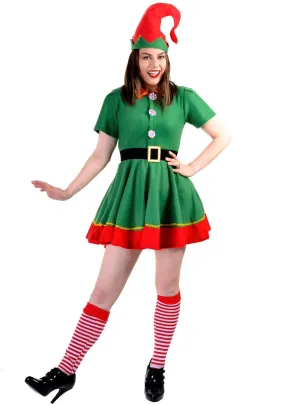 Joyful Green Christmas Elf Womens Fancy Dress Costume