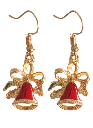 Joyful Red and Gold Bells Christmas Earrings