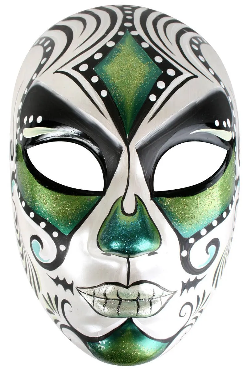 Juanita Full Face Green and White Masquerade Mask